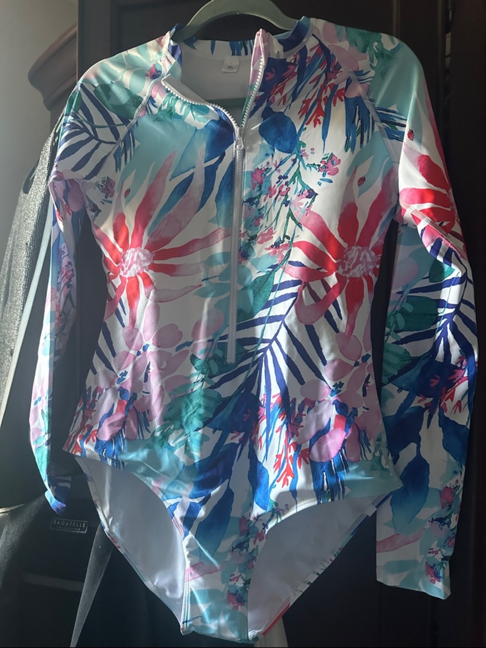 Floral Long-Sleeve Zip Front One-Piece Swimsuit XL NWOT